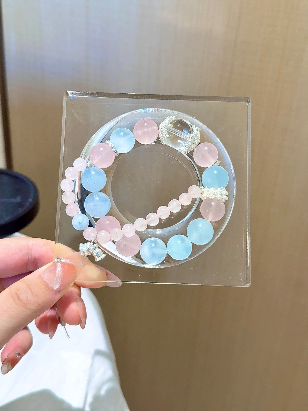 ▫️▪️ Aquamarine pink crystal bracelet